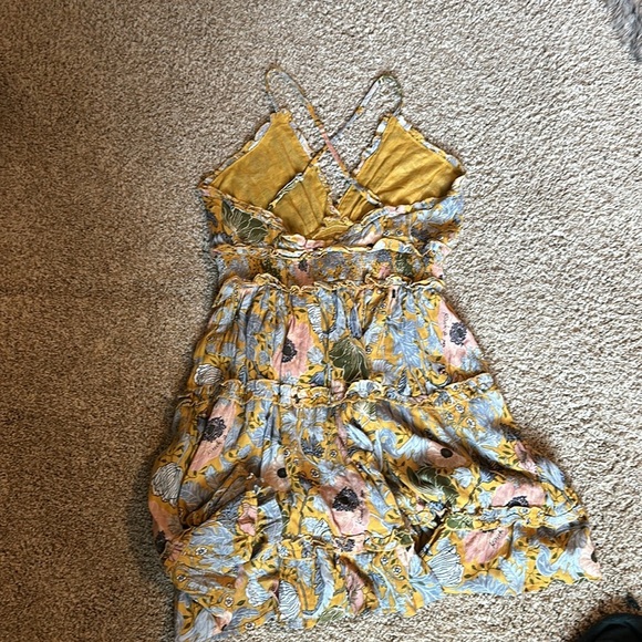 NWT Floral Ruffle Smocked Empire Waist Sundress in Mustard M - Picture 10 of 14